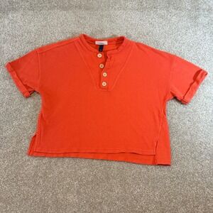 Universal Thread Orange Textured Henley Crop Top Short Sleeve Women's Size Small